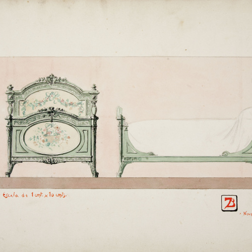 image for: Joan Busquets - Llit, vista frontal i de perfil - 1902