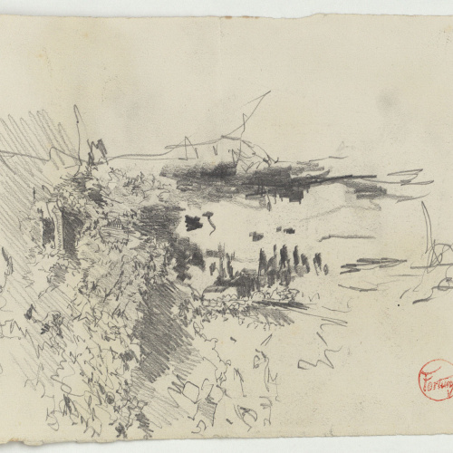 image for: Marià Fortuny - Paisatge (anvers) / Motius ornamentals d&#039;estil musulmà i croquis inconcret (revers) - Cap a 1870-1872