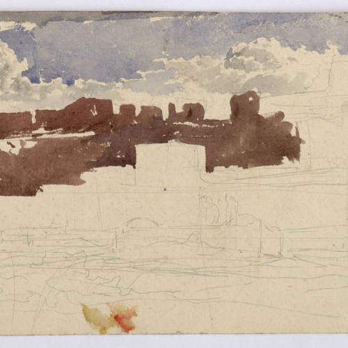 image for: Marià Fortuny - Població marroquina (anvers) / Motius arquitectònics (revers) - Cap a 1860-1862