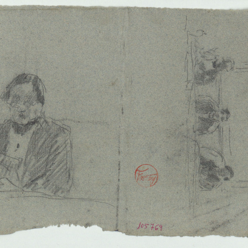 image for: Marià Fortuny - Detall d&#039;home i homes asseguts rere una taula - Cap a 1863-1866