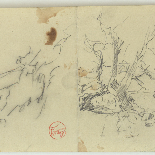 image for: Marià Fortuny - Croquis inconcret i esbós d&#039;un genet marroquí vora un arbre - Cap a 1860-1862