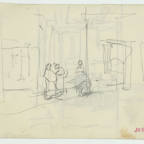 image for: Marià Fortuny - Croquis d&#039;un carrer amb figures (anvers) / Croquis d&#039;interior amb figures (revers) - Cap a 1871