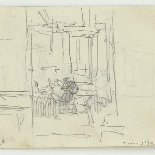 image for: Marià Fortuny - Croquis d&#039;un carrer amb figures (anvers) / Croquis d&#039;interior amb figures (revers) - Cap a 1871 [1]