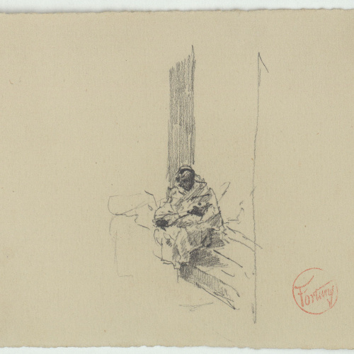 image for: Marià Fortuny - Figura femenina asseguda (anvers) / Croquis d&#039;un pom d&#039;espasa (revers) - Cap a 1871