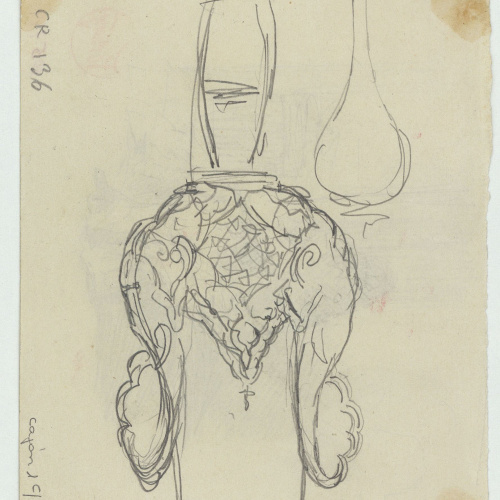 image for: Marià Fortuny - Figura femenina asseguda (anvers) / Croquis d&#039;un pom d&#039;espasa (revers) - Cap a 1871 [1]