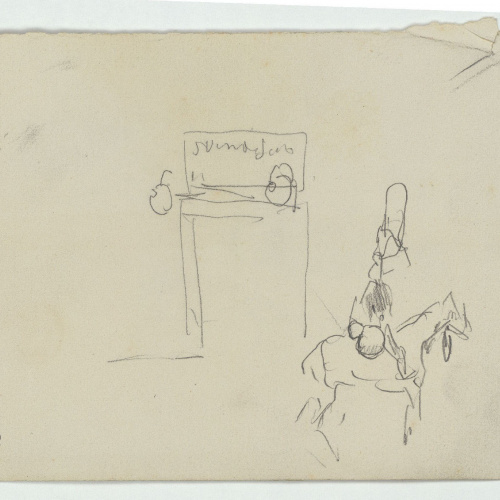 image for: Marià Fortuny - Croquis de figures (anvers) / Genet davant d&#039;un establiment (revers) - Cap a 1871 [1]