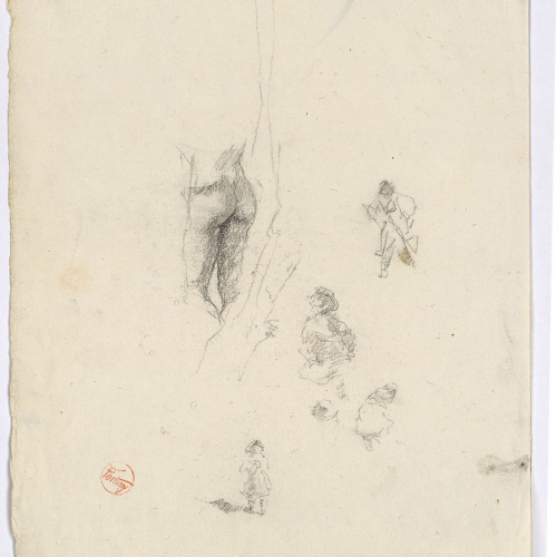 image for: Marià Fortuny - Detall de nu masculí i esbossos de figures - Cap a 1870-1872