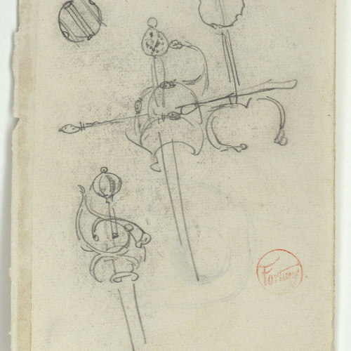 image for: Marià Fortuny - Poms d&#039;espasa (anvers) / Croquis inconcret (revers) - Cap a 1867-1872