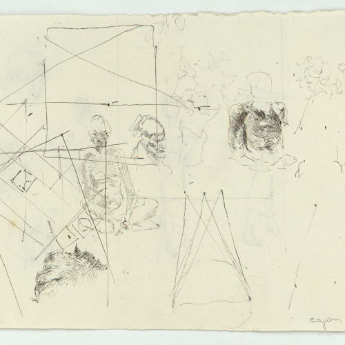 image for: Marià Fortuny - Figures i caps de vells (anvers) / Figures masculines i formes geomètriques (revers) - Cap a 1870-1872 [1]