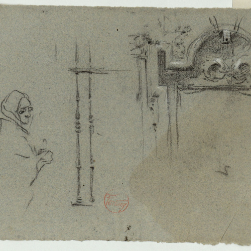 image for: Marià Fortuny - Esbós de figura femenina i motius ornamentals - Cap a 1863-1867