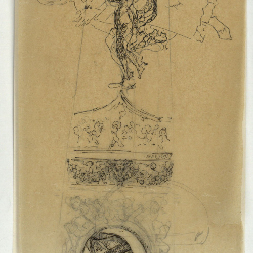 image for: Marià Fortuny - Calc de figura de musulmà i motius ornamentals d&#039;estil renaixentista - Cap a 1867-1872