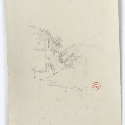 image for: Marià Fortuny - Casa de poble i figures (anvers) / Composició geomètrica (revers) - Cap a 1870-1872