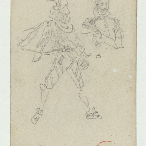 image for: Marià Fortuny - Figures masculines amb indumentària del segle XVI (anvers) / Espasa de Ferran el Catòlic (revers) - Cap a 1867-1872