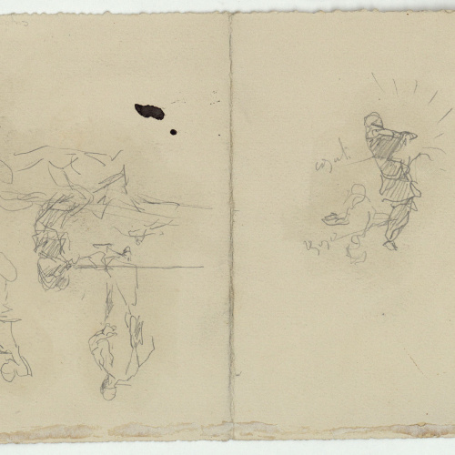 image for: Marià Fortuny - Croquis de figures (anvers) / Poblat amb figures (revers) - Cap a 1860-1862