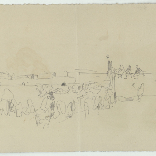 image for: Marià Fortuny - Croquis de figures (anvers) / Poblat amb figures (revers) - Cap a 1860-1862 [1]