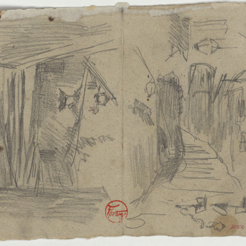 image for: Marià Fortuny - Esbós d&#039;un carrer (anvers) / Croquis inconcret i esbós d&#039;un carrer (revers) - Cap a 1871