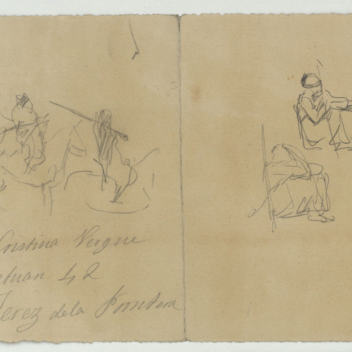 image for: Marià Fortuny - Carrer amb font (anvers) / Esbós de marroquins (revers) - Cap a 1867-1872 [1]