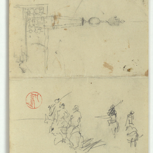 image for: Marià Fortuny - Llum d&#039;estil musulmà i esbós de genets marroquins (anvers) / Marroquí i croquis inconcret (revers) - Cap a 1860-1862