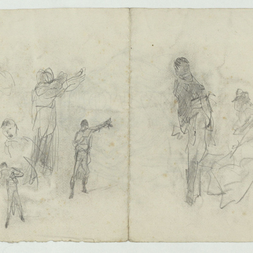 image for: Marià Fortuny - Guarnició d&#039;espasa d&#039;estil musulmà (anvers) / Esbós de figures (revers) - Cap a 1866-1872 [1]