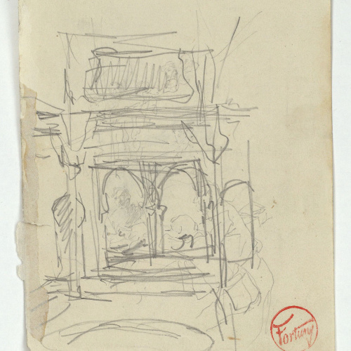 image for: Marià Fortuny - Estudi per al quadre «El tribunal de l&#039;Alhambra» (anvers) / Figures en una llotja (revers) - Cap a 1871