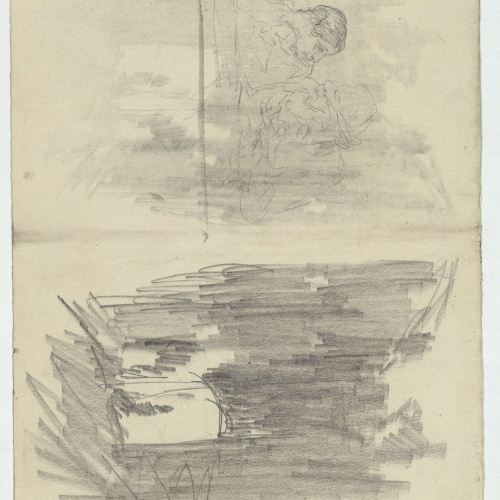 image for: Marià Fortuny - Esbós de caps masculins (anvers) / Parella i croquis inconcret (revers) - Cap a 1863-1867 [1]