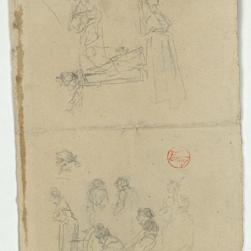 image for: Marià Fortuny - Figures femenines (anvers) / Figures masculines assegudes i esbós d&#039;una altra figura (revers) - Cap a 1867-1872