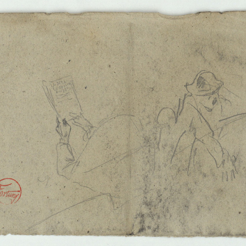 image for: Marià Fortuny - Coverol i croquis de figura masculina - Cap a 1863-1865