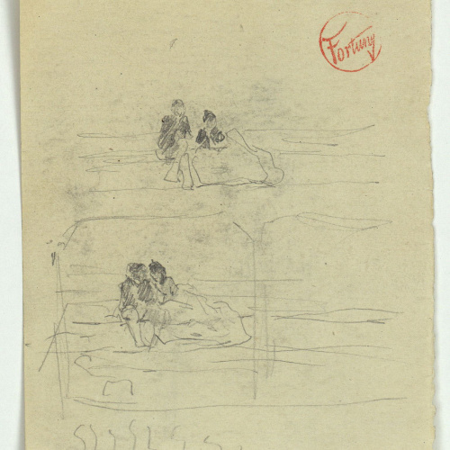 image for: Marià Fortuny - Figures assegudes (anvers) / Croquis de figures masculines (revers) - Cap a 1863-1865