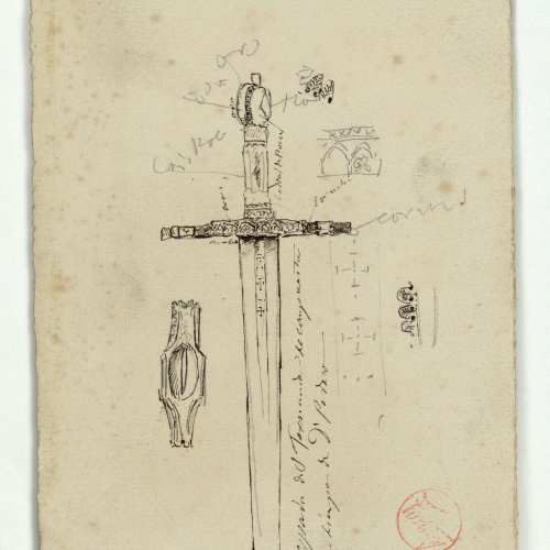image for: Marià Fortuny - Espasa de Ferran el Catòlic (anvers) / Croquis inconcret (revers) - Cap a 1870-1872