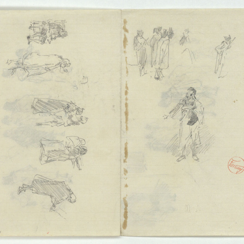 image for: Marià Fortuny - Figures amb capes i bicorns (anvers) / Grups de figures (revers) - Cap a 1870-1872 [1]