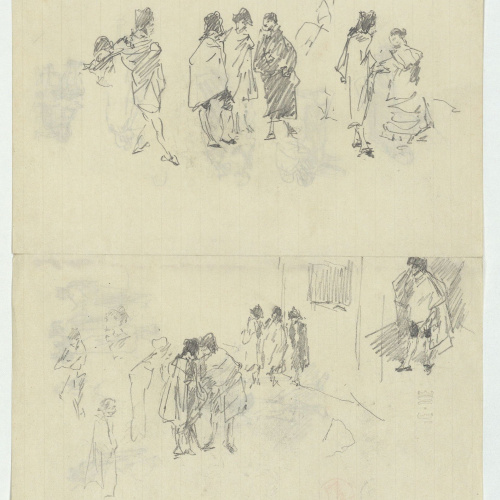 image for: Marià Fortuny - Figures amb capes i bicorns (anvers) / Grups de figures (revers) - Cap a 1870-1872