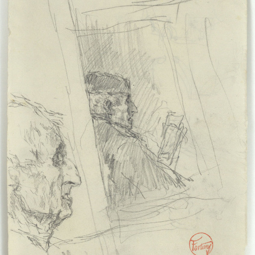 image for: Marià Fortuny - Retrats d&#039;home vell (anvers) / Bustos femenins i croquis inconcrets (revers) - Cap a 1867-1872