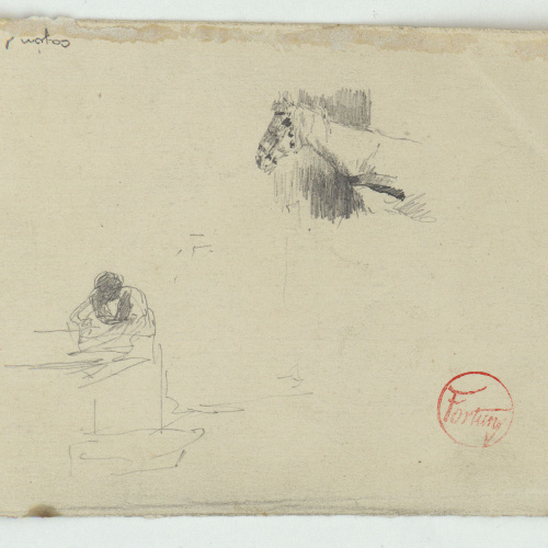 image for: Marià Fortuny - Cap de cavall i bugadera (anvers) / Dona en un corral (revers) - Cap a 1863-1867