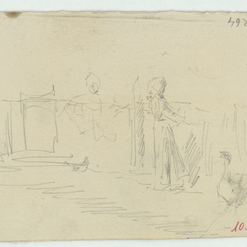 image for: Marià Fortuny - Cap de cavall i bugadera (anvers) / Dona en un corral (revers) - Cap a 1863-1867 [1]