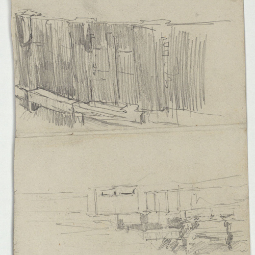 image for: Marià Fortuny - Paisatge urbà i croquis inconcret (anvers) / Cap de dona adormida (revers) - Cap a 1871