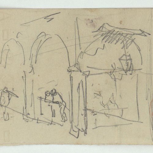 image for: Marià Fortuny - Porxada amb figures - Cap a 1867-1872