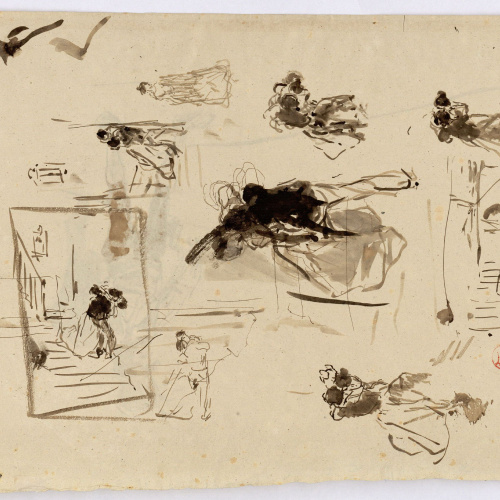 image for: Marià Fortuny - Estudi per al gravat «Ronda nocturna» (anvers) / Parelles (revers) - Cap a 1863-1865 [1]