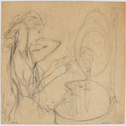 image for: Francesc Xavier Gosé - Escena de tocador (anvers) / Croquis de figura femenina (revers) - Cap a 1900-1906 [1]