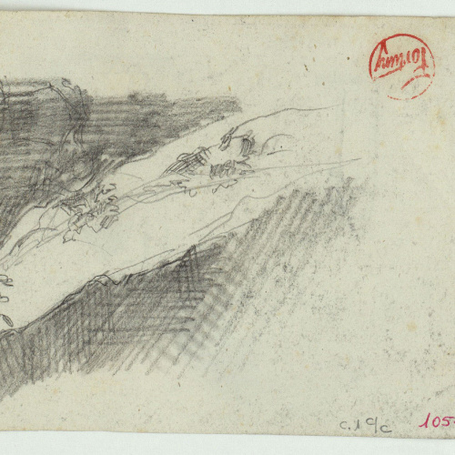image for: Marià Fortuny - Paisatge (anvers) / Edifici d&#039;estil islàmic, figures i un llum d&#039;oli (revers) - Cap a 1860-1862