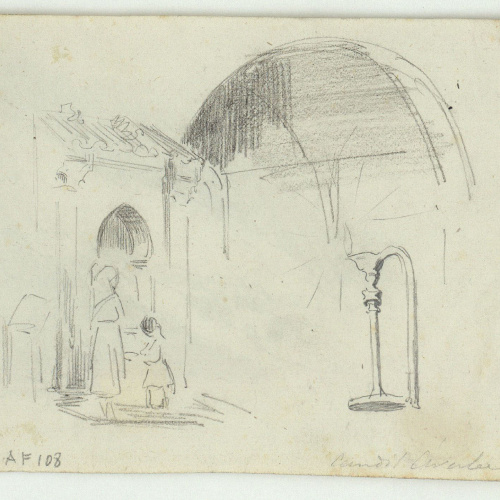 image for: Marià Fortuny - Paisatge (anvers) / Edifici d&#039;estil islàmic, figures i un llum d&#039;oli (revers) - Cap a 1860-1862 [1]