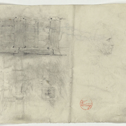 image for: Marià Fortuny - Engalzat de fusta i cap masculí (anvers) / Espingarda (revers) - Cap a 1867-1870