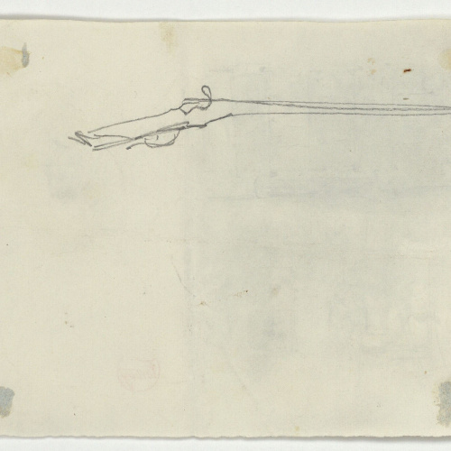 image for: Marià Fortuny - Engalzat de fusta i cap masculí (anvers) / Espingarda (revers) - Cap a 1867-1870 [1]