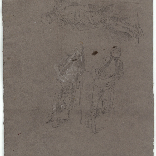 image for: Marià Fortuny - Ocells i ànecs en un corral i estudi d&#039;orenetes (anvers) / Homes amb casaques (revers) - Cap a 1870-1872 [1]