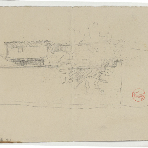 image for: Marià Fortuny - Casa darrere d&#039;una tàpia (anvers) / Finestra, balcó, tàpia i croquis inconcret (revers) - Cap a 1870-1872