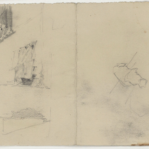 image for: Marià Fortuny - Casa darrere d&#039;una tàpia (anvers) / Finestra, balcó, tàpia i croquis inconcret (revers) - Cap a 1870-1872 [1]