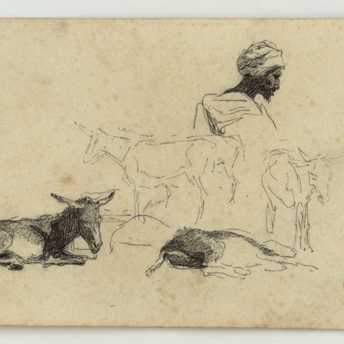 image for: Marià Fortuny - Cap de marroquí i rucs - Cap a 1860-1862
