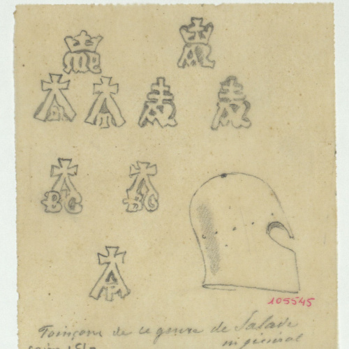 image for: Marià Fortuny - Calc d&#039;insígnies i casc d&#039;època medieval - Cap a 1867-1872