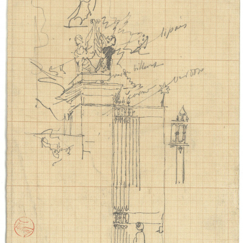 image for: Marià Fortuny - Detall d&#039;una entrada (anvers) / Croquis inconcret (revers) - Cap a 1867-1870