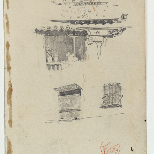 image for: Marià Fortuny - Porxades i gelosies (anvers) / Picaportes (revers) - Cap a 1870-1872