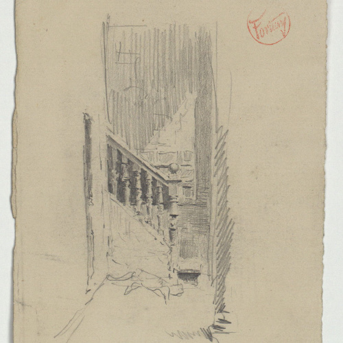 image for: Marià Fortuny - Escala amb balustrada (anvers) / Cap de dona vella (revers) - Cap a 1867-1872